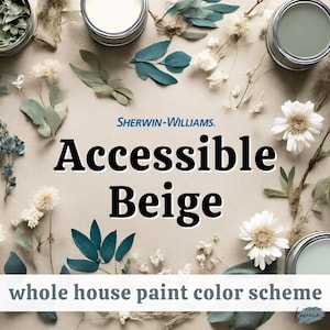 Sherwin Williams Accessible Beige: Whole House Interior Paint Scheme - Warm Neutral Color Palette, Coordinating Colors - Farmhouse, Coastal.