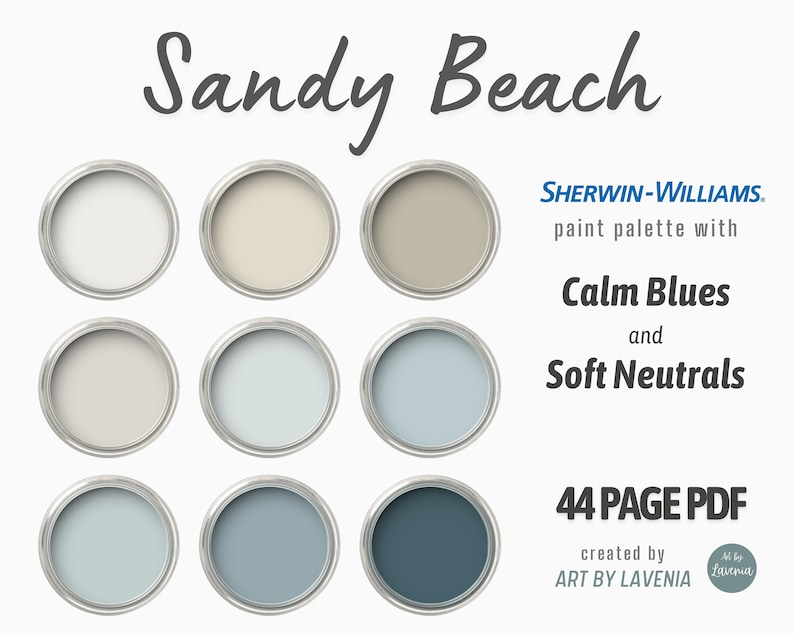 Sherwin Williams Beach House Paint Color Palette Calm Coastal Etsy