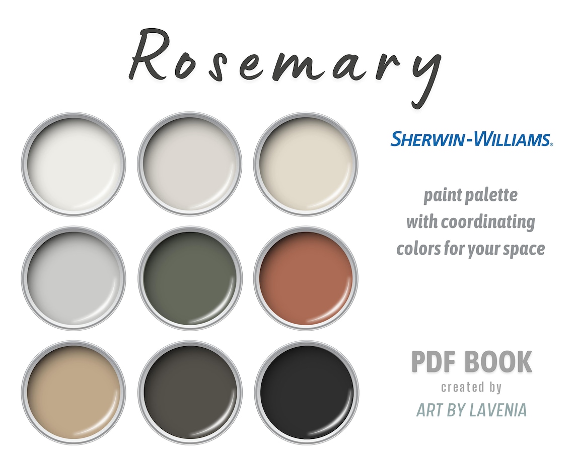 Sherwin Williams Rosemary Paint Color Palette Mid Century Etsy