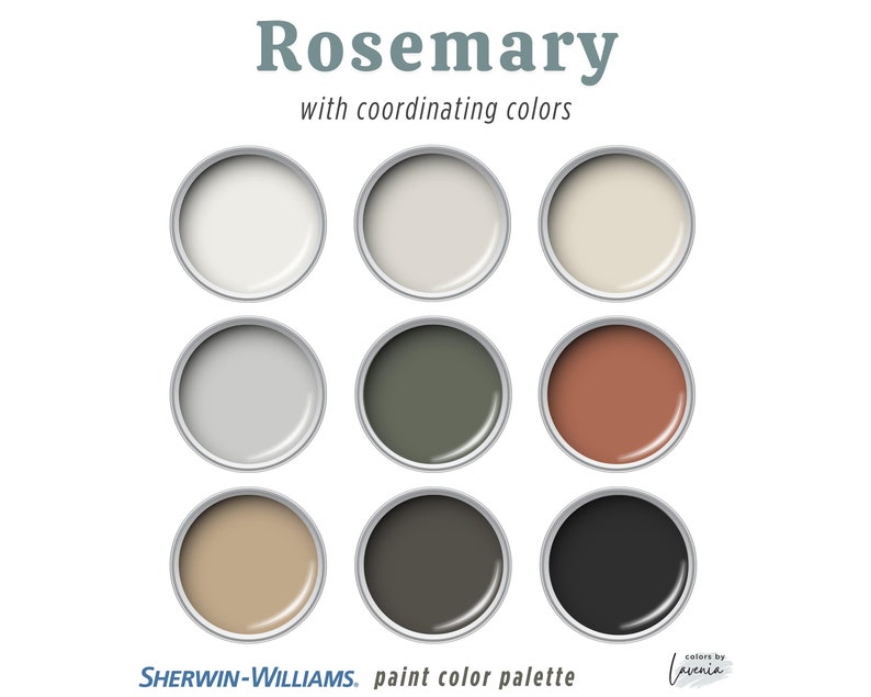 Sherwin Williams Rosemary Paint Color Palette Mid Century Etsy