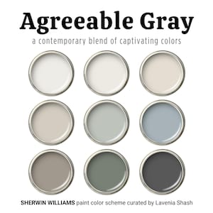 Agreeable Gray Sherwin Williams Paint Palette, Modern Neutral Interior Paint Colors For Home, Warm Gray Whole House Paint Color Palette.
