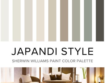 Japandi Color Palette: Sherwin Williams Home Paint Scheme - Warm Earthy Neutral Style for Whole House Interior, Accent Walls, and Cabinets.