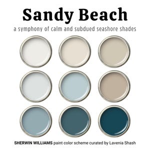 Sherwin Williams Beach House Paint Color Palette: Calm Coastal Farmhouse, Modern Farmhouse - White, Blue and Neutral - Whole House Interior.