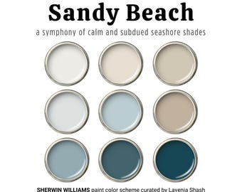 Sherwin Williams Beach House Paint Color Palette: Calm Coastal Farmhouse, Modern Farmhouse - White, Blue and Neutral - Whole House Interior.