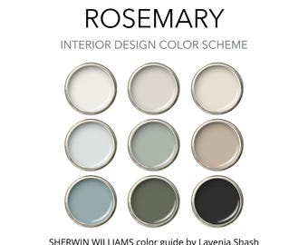 Sherwin Williams Rosemary Color Palette: Whole House Paint Scheme - Digital Guide - Modern Organic Green.