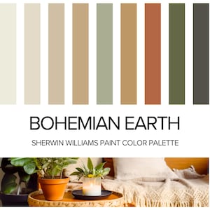 Boho Color Palette: Sherwin Williams Paint Colors Bohemian Home Interior Design - Warm Earth Tones.