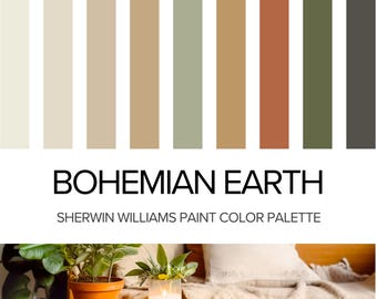 Boho Color Palette: Sherwin Williams Paint Colors Bohemian Home Interior Design - Warm Earth Tones.