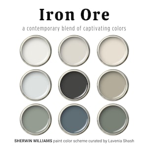 Iron Ore Color Palette: Sherwin Williams Paint Colors For Home - Whole House Interior Neutral Scheme - Black Cabinets, Doors and Accent Wall