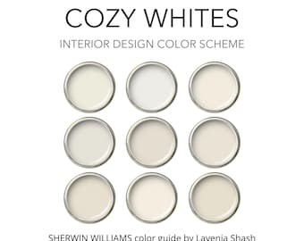 Sherwin Williams White Paint Color Palette - Modern, Timeless - Whole House Interior Guide - Walls, Cabinets.