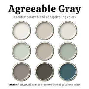 Agreeable Gray Sherwin Williams: Whole House Interior Paint Color Palette - Bestselling Neutral Greige Wall And Cabinet Color - Modern Home.