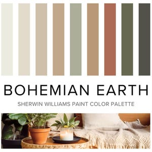 Boho Color Palette: Sherwin Williams Paint Colors for Earthy Warm Bohemian Home Interior Design - Neutrals & Earth Tones