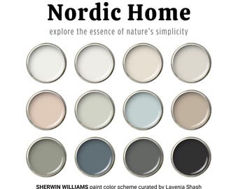 Nordic Scandinavian Color Palette: Sherwin Williams Paint Palette for Modern, Minimalist or Scandi Farmhouse - Whole Home Interior Scheme.