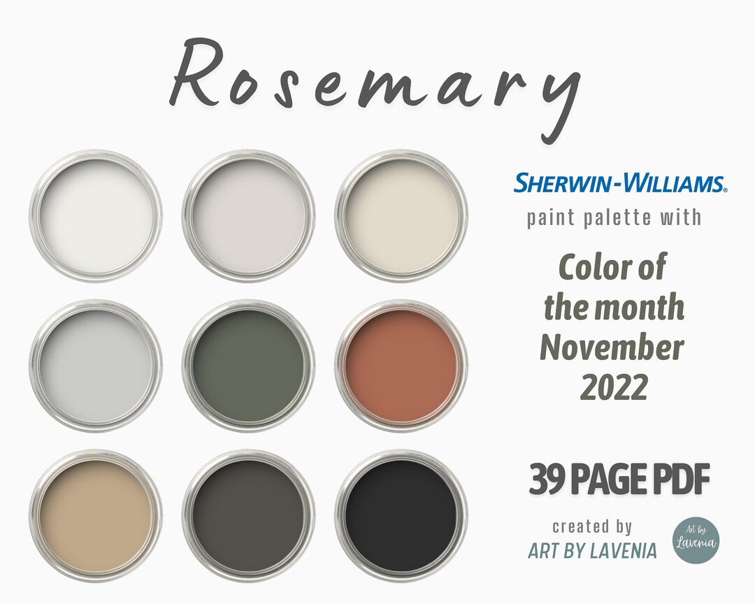 Sherwin Williams Rosemary Paint Color Palette Mid Century Etsy