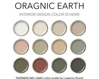 Organic Earth Color Palette: Sherwin Williams House Interior Paint Scheme - Earthy Boho, Moody Tones.