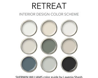 Sherwin Williams Retreat Paint Palette: Green And Neutral Whole House Interior Digital Color Guide.