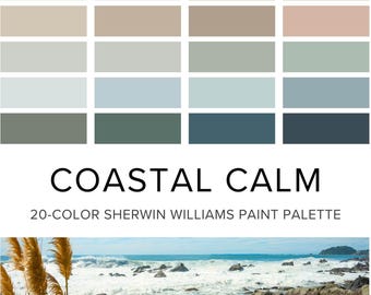Coastal Color Palette: Sherwin Williams Calm Coastal Paint Palette for Farmhouse, Beach House, or Lake House - Whole House Interior Scheme.