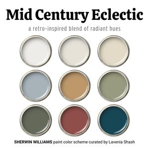 Mid Century Modern Eclectic Paint Color Palette: Sherwin Williams Whole House Interior Scheme - Boho Home, Rustic Farmhouse, Maximalist Deco