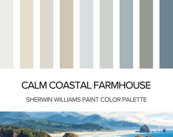 Sherwin Williams Calm Coastal Farmhouse Color Palette: Whole House Interior Paint Scheme - SW Sea Salt - Beach House.