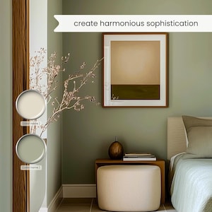 A Bohemian color palette with Sherwin Williams paints. The Boho color scheme includes white, neutrals and earth tones with greens and browns. Curated and designed by Colors by Lavenia on Etsy.
