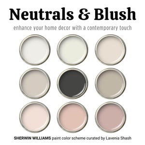 Sherwin Williams Interior Paint Color Palette: Neutrals, Blush Pink And Black for Girls Bedroom, Nursery, Laundry Room, Bathroom, Cabinets.