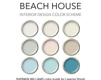 Beach House Color Palette: Sherwin Williams Whole House Interior Paint Guide With SW Sea Salt -  Coastal - Farmhouse - Cottage.