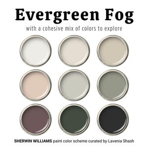 Evergreen Fog Color Palette: Sherwin Williams Whole House Interior Paint Scheme - Modern Farmhouse, Beach House, Cottage - Home Color Guide.