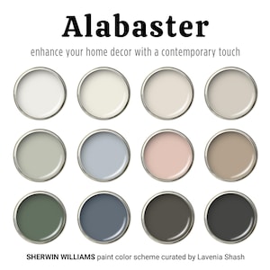 Sherwin Williams Alabaster Color Palette: Bestselling Warm White Whole House Interior Paint Scheme - Modern Farmhouse, Cottage, Scandinavian