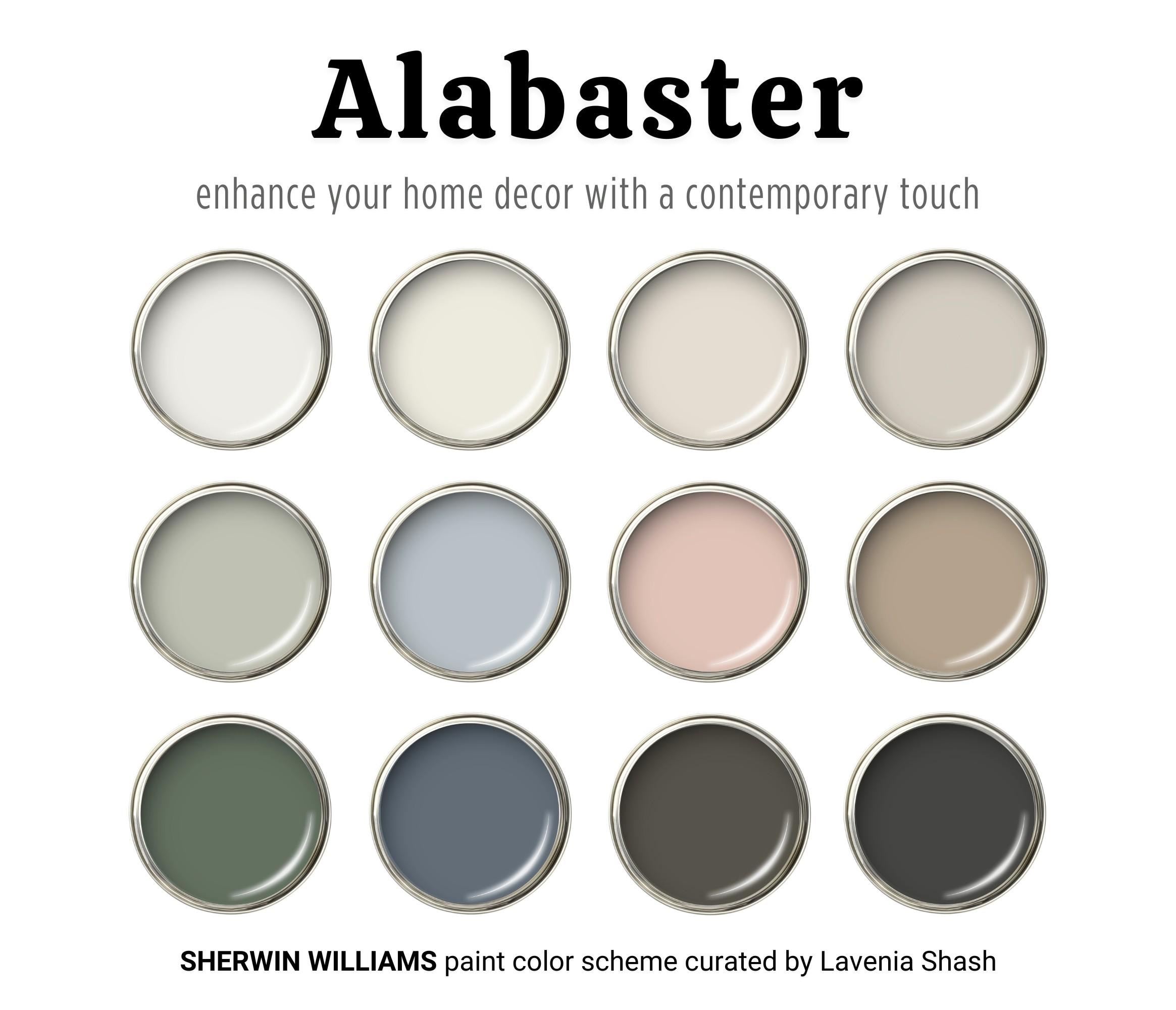 Sherwin Williams Alabaster Color Palette: Bestselling Warm White Whole House Interior Paint Scheme - Modern Farmhouse, Cottage, Scandinavian