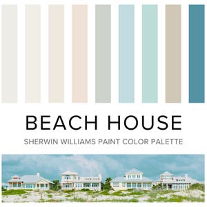 Beach House Color Palette: Sherwin Williams Coastal or Farmhouse Home Interior Paint Scheme - Sea Salt & Alabaster Whole House Paint Palette
