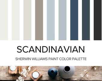 Scandinavian Color Palette: Sherwin Williams Whole House Paint Palette, Modern Minimalist Home Interior Scheme.