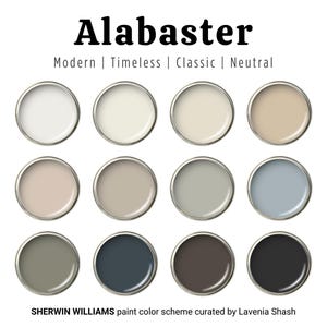 Alabaster Color Palette: Sherwin Williams Home Paint Scheme - Whole House Interior, Modern, Timeless, Calm Classic White Coordinating Colors