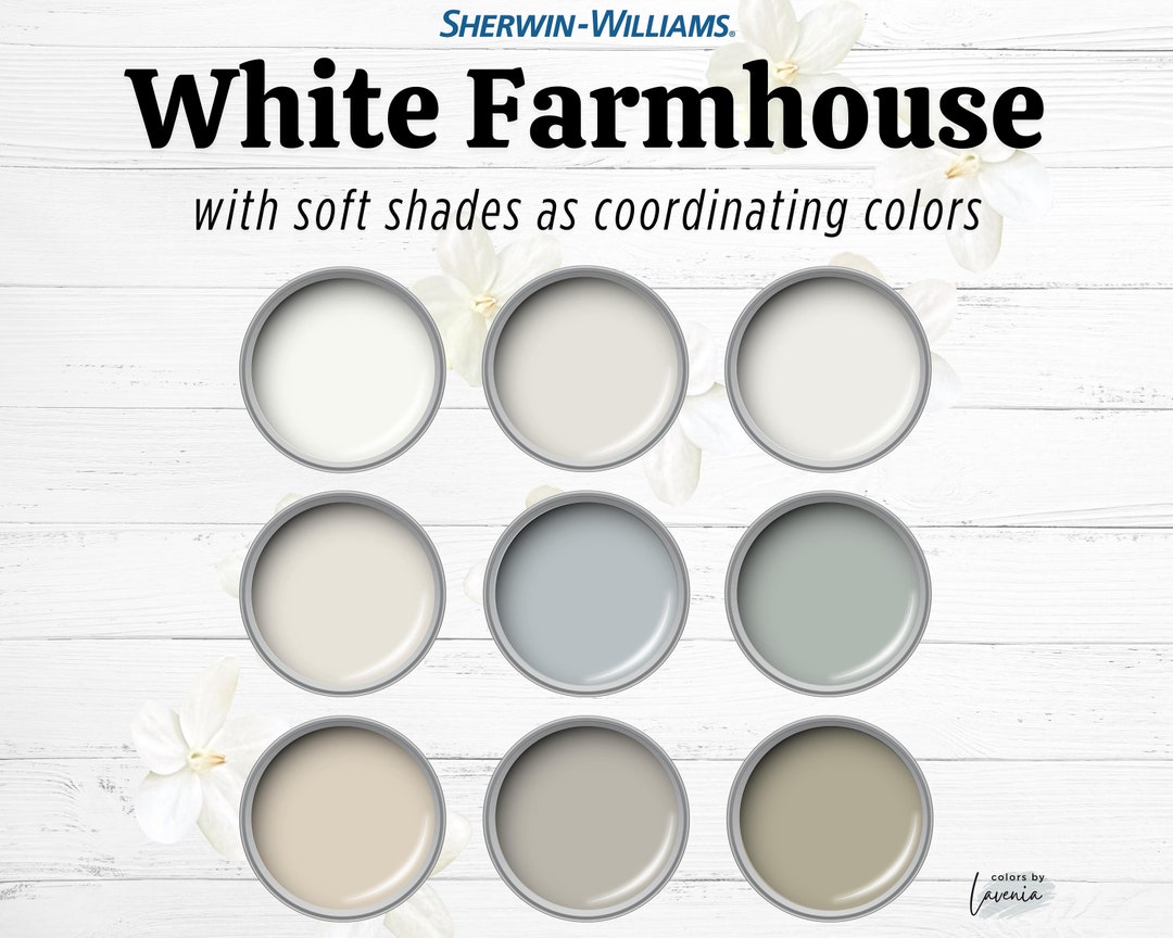 Farmhouse Paint Color Palette, Sherwin Williams White Colors, Modern Farmhouse, Coastal