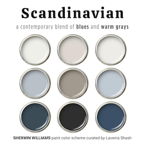 Sherwin Williams Scandinavian Paint Color Palette: Whole House Interior Scheme with Blue, Black and Neutrals - Modern and Coastal Farmhouse.