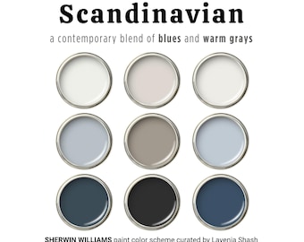 Sherwin Williams Scandinavian Paint Color Palette: Whole House Interior Scheme with Blue, Black and Neutrals - Modern and Coastal Farmhouse.