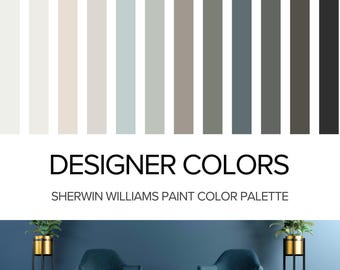 Modern Designer Colors: Sherwin Williams Whole House Interior Paint Palette - Coastal, Farmhouse, Cottage, Scandinavian.
