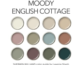 Sherwin Williams Moody English Cottage Color Palette: Whole House Interior Paint Scheme For French Country, Cottagecore, Eclectic Farmhouse.