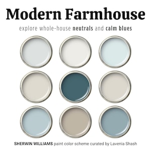Sherwin Williams Modern Farmhouse Paint Color Palette with City Loft: Whole House Interior Blue Scheme - Calm Coastal Farmhouse, Beach House