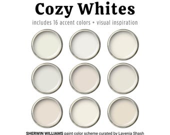 Sherwin Williams White Paint Color Palette: Modern or Coastal Farmhouse, Beach House, Cottage, Interior Exterior Scheme, Whole House Colors