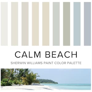 Whole House Interior Color Palette: Calm Beach House, Coastal Farmhouse, Lakehouse, Coastal Cottage - Sherwin Williams Home Paint Scheme.