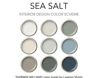 Sea Salt Color Palette: Sherwin Williams Whole House Interior Scheme - Coastal, Farmhouse, Beach Cottage.