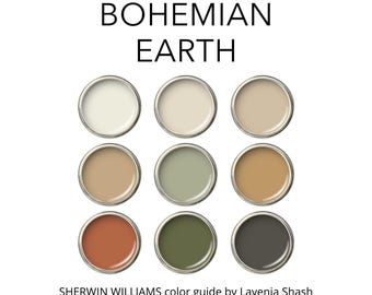 Sherwin Williams Boho Paint Color Palette: Bohemian Earth - Nature-Inspired Interior Colors For Home.