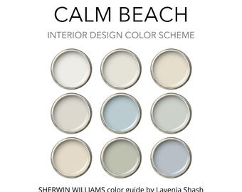 Sherwin Williams Beach House Color Palette With SW Sea Salt - Calm Coastal Farmhouse Interior - Whole House White, Blue & Green Paint Scheme