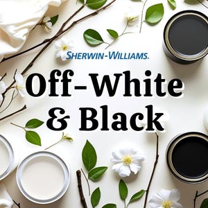 Off White And Black - Whole House Interior Sherwin Williams Paint Color Palette - Modern Home Scheme - Warm Cozy Neutrals - Wall And Cabinet