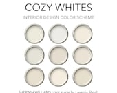 Sherwin Williams White Paint Color Palette: Farmhouse, Beach House, Cottage, Scandinavian - Interior Exterior Scheme.