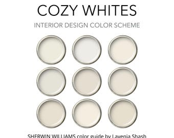 Sherwin Williams White Paint Color Palette: Farmhouse, Beach House, Cottage, Scandinavian - Interior Exterior Scheme.
