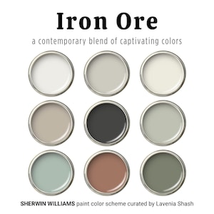 Iron Ore Sherwin Williams Paint Color Palette For Whole House Interior - Neutral Color Scheme With Black For Cabinets, Doors and Accent Wall