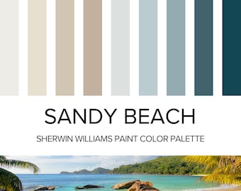 Beach House Color Palette: Sherwin Williams Home Interior Paint Guide - Coastal, Farmhouse, Cottage Scheme.