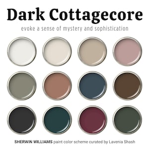 Dark Cottagecore Color Palette: Sherwin Williams Moody Eclectic Home Paint Scheme For Whole House Interior - Dark Academia, English Cottage.