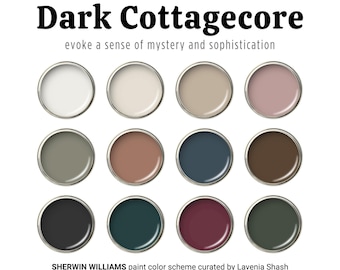 Dark Cottagecore Color Palette: Sherwin Williams Moody Eclectic Home Paint Scheme For Whole House Interior - Dark Academia, English Cottage.
