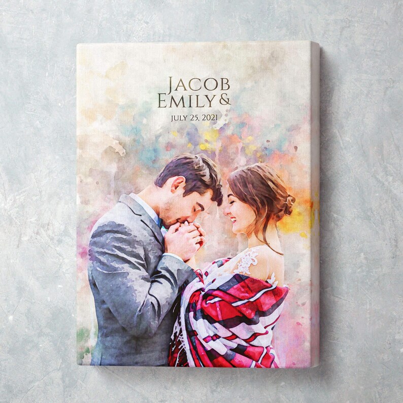 Custom Watercolor Portrait From Photo, Personalized Canvas Wall Art